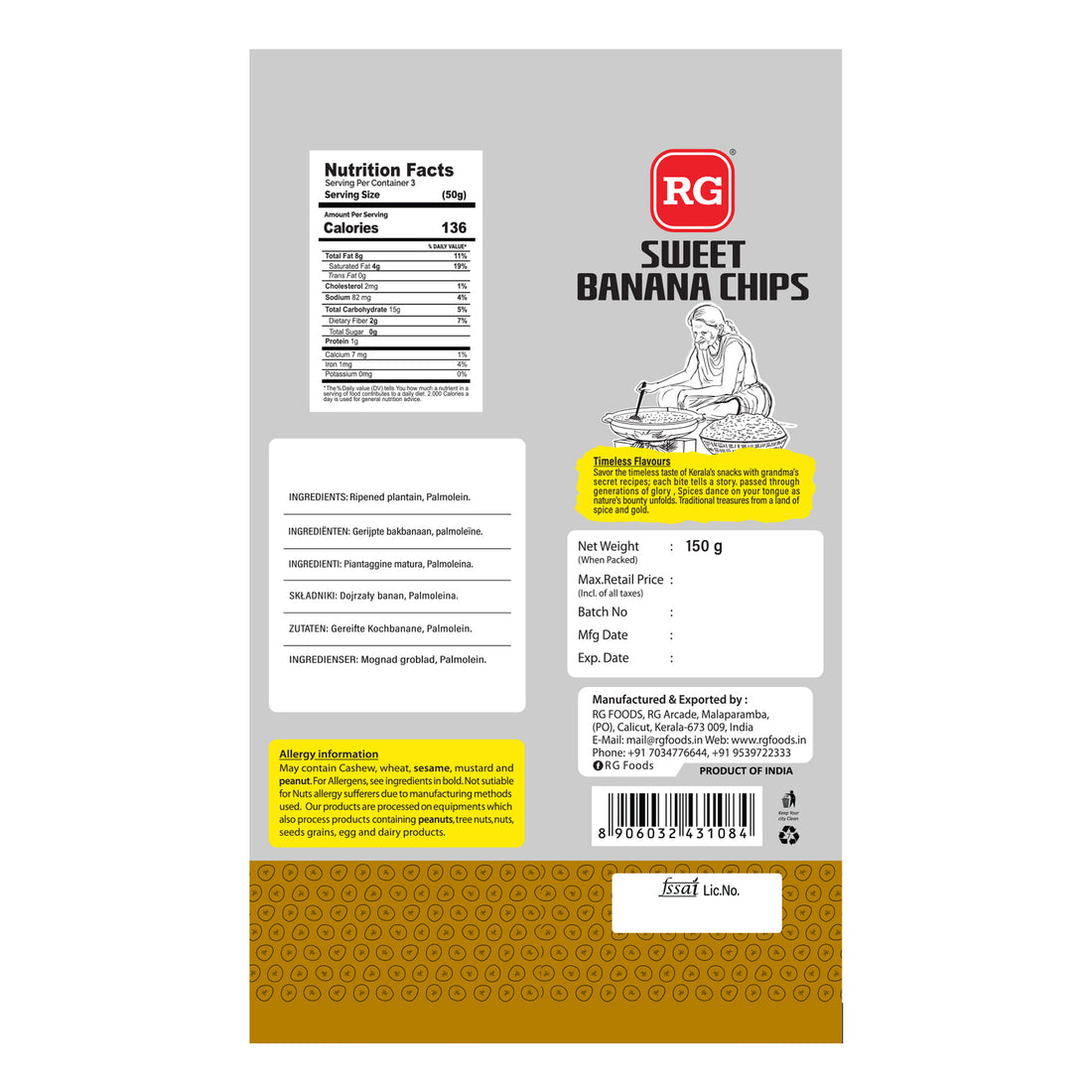 RG Sweet Banana Chips 150 gm Pkt