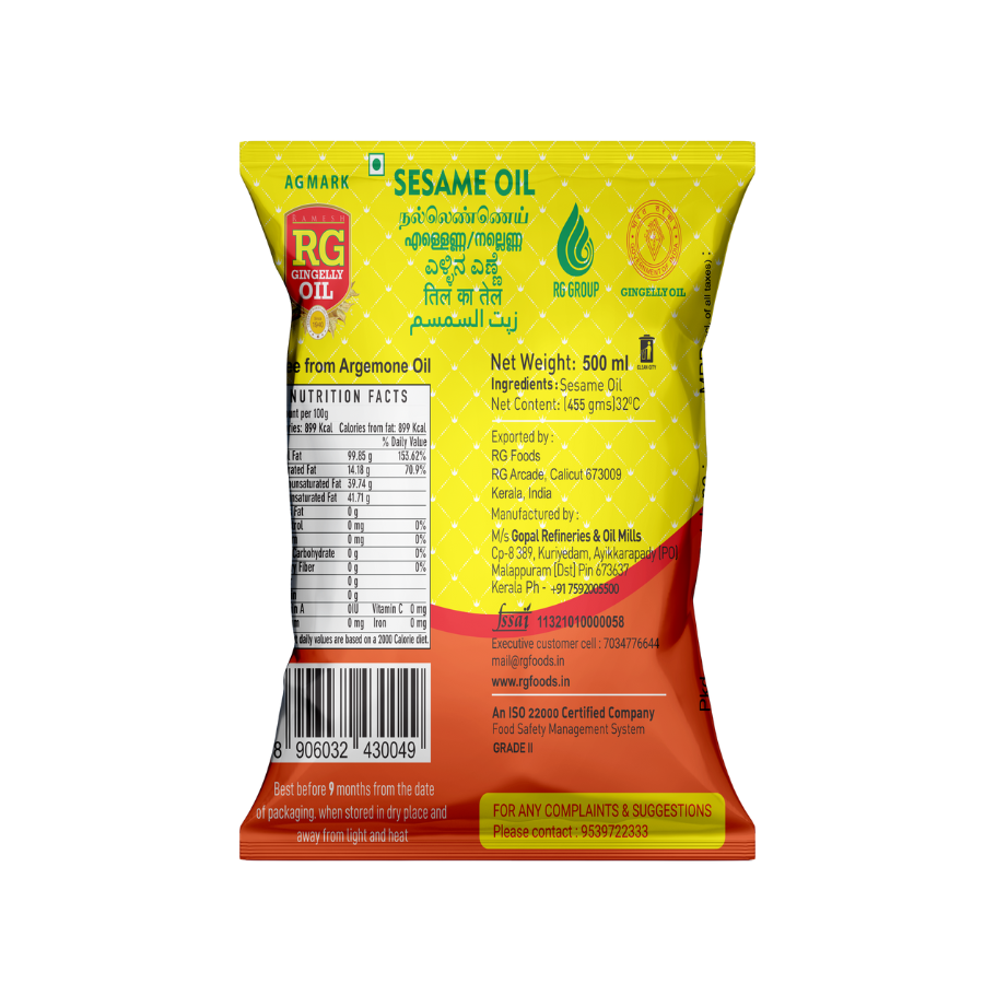 RG Gingelly Oil Pouch 500 ml